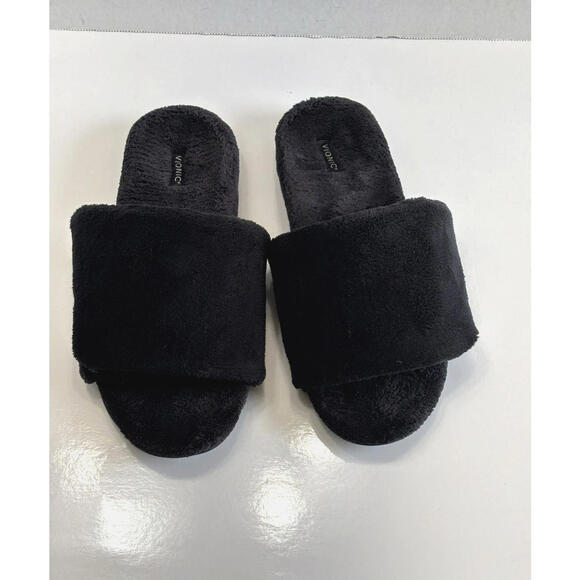 Vionic Dream Cozy Women's 8 Black Faux Fur Slide Slippers Adjustable Comfy Flats - Picture 3 of 16